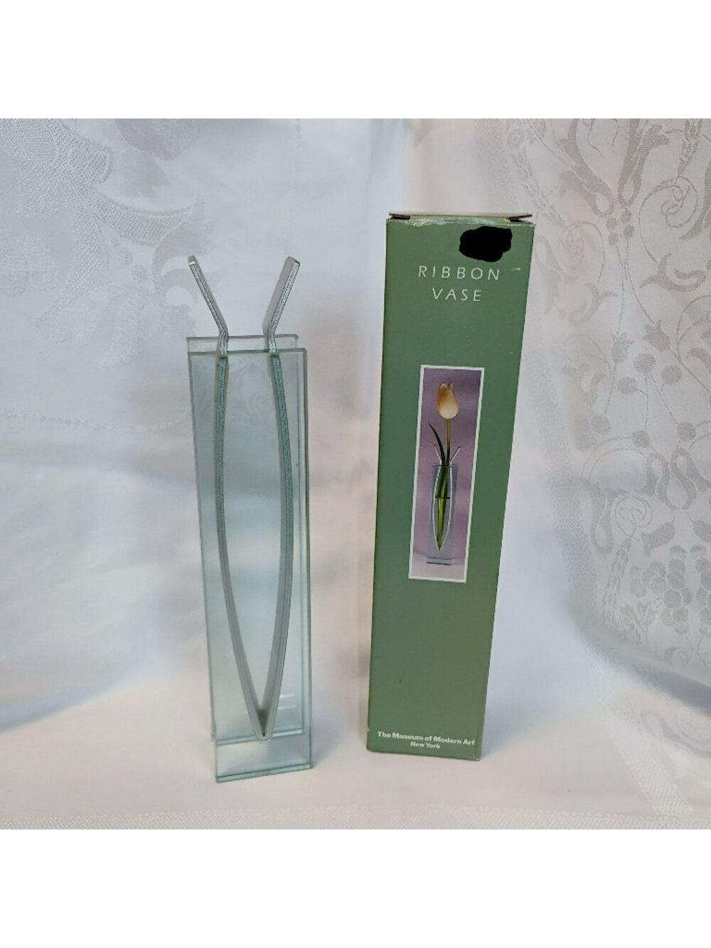 Vintage Ribbon Vase Peter Hewitt Glass & Aluminum 1996 11" Museum Of Modern Art